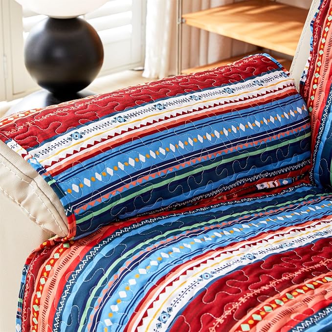 Cmfshape Skidproof Sofa Cover-Boho Sofa Slipcover with Elastic Straps-Easy Fit Slip Cover-Bohemian Washable Furniture Protector for Pets and Kids(Recliner,Blue) - Image 3