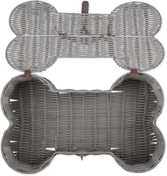 Bone Dry Pet Storage Collection Toy Basket, Medium, 21x13x8", Gray Plastic Wicker - Image 3