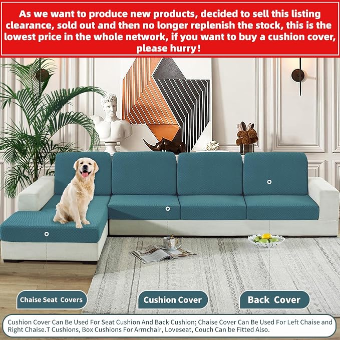 【Clearance】 Stretch Individual Cushion Covers Sofa Seat Cushion Slipcovers Soft Couch Cover Replacement Large Checkered Furniture Protector with Elastic Bottom (3 Pcs Cushion Cover, Peacock Blue) - Image 2