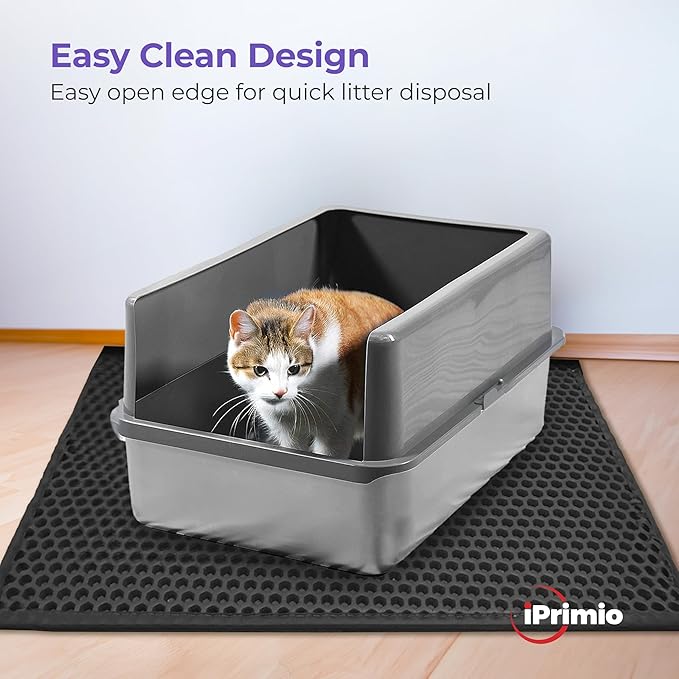 iPrimio Large Cat Litter Trapper Mat with Exclusive Urine/Waterproof Layer - Cat Litter Mat - Larger Holes with Urine Puppy Pad Option for Messy Cats - Soft on Paws and Light - 30" x 23" (Black Color) - Image 2