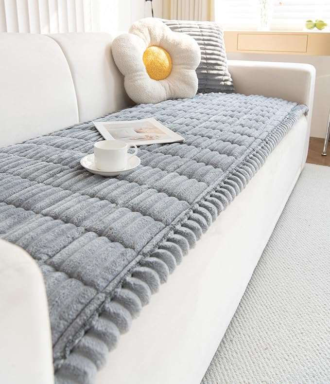 Faux Fur Plush Dog Couch Cover 3D Stripe Fuzzy Sofa Cover Non-Slip Fluffy Dog Bed Cover Pet Blanket Sofa Couch Furniture Protector for Puppy Large Dog Cat (Light Grey,28"x47") - Image 6