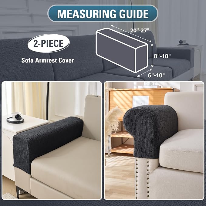 Sectional Couch Covers Stretch Cushion Covers Washable Wear-Resistant Universal Sofa Slipcovers Furniture Protector Separate Seat Chaise Couch Cover (Dark Grey, 2 PC Armrest Covers) - Image 2