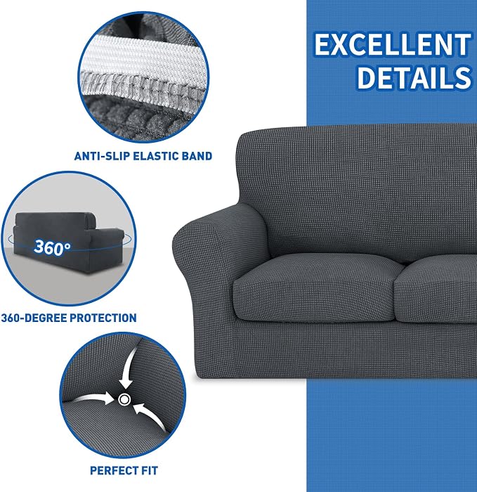 MAXIJIN 2 Piece Chair Slipcovers with Arms Super Stretch Chair Covers for Living Room Dogs Pet Proof Fitted Sofa Couch Protector Spandex Non Slip Armchair Slipcover Washable (Chair, Gray) - Image 5