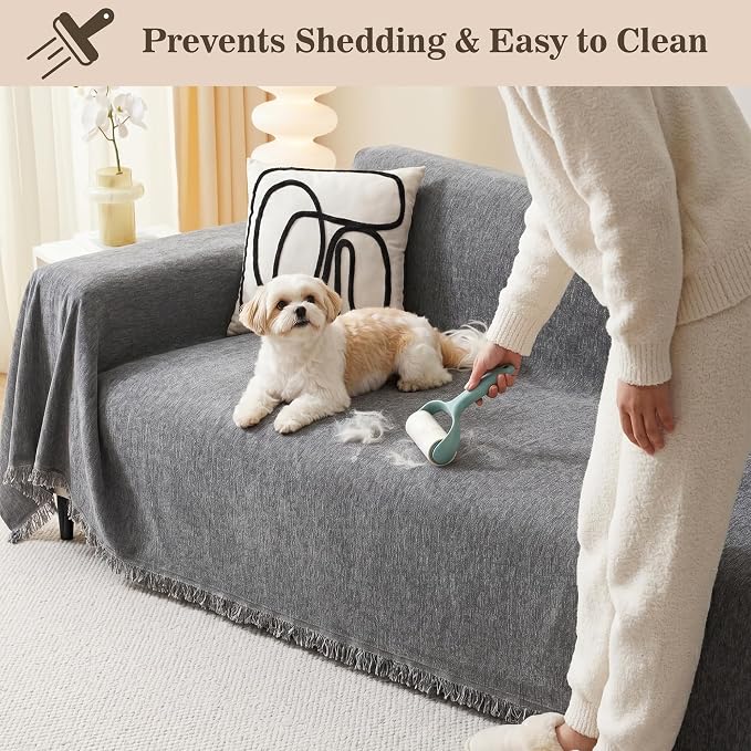 MEETSKY Grey Couch Cover for Dogs Washable Chenille Sofa Covers Blanket Sectional Couch Cover，Thick Loveseat Covers L Shaped Sofa Slipcover for Pets, 71"x 102" - Image 8