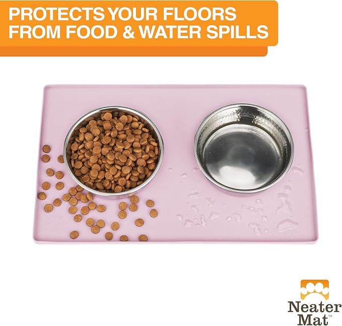 Neater Pet Brands Neater Mat Pet Mats for Food and Water, Cat & Dog Bowl Mat Waterproof Silicone, Feeding Tray, Dog Food Mats for Floors, Placemat w/Raised Edge for Under Bowls, 19” x 12”, Light Pink - Image 2