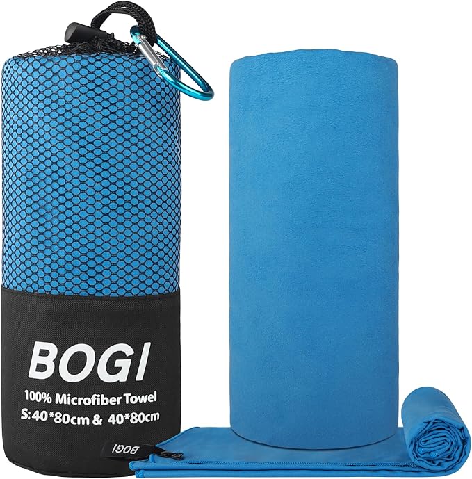 BOGI Microfiber Travel Sports Towel-Quick Dry Towel, Soft Lightweight Microfiber Camping Towel Absorbent Compact Travel Towel for Camping Gym Beach Yoga Swimming Backpacking (S:16''x32'',2Pcs-Blue) - Image 2