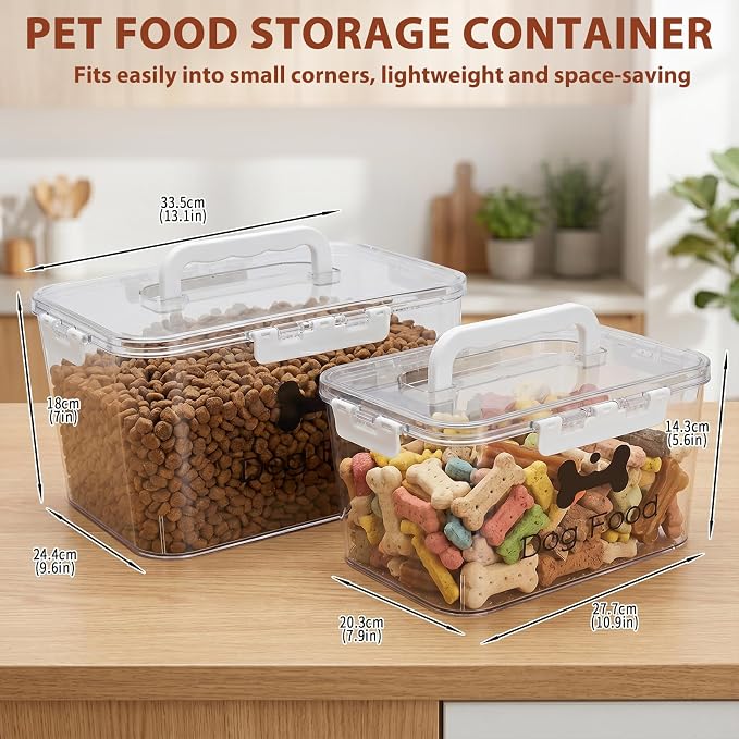 2-Piece Dog Food Container with Handle, Combined 15 Lbs Airtight Pet Food Treat Bin for Dogs Cats, Large Capacity Kibble Container for Kitchen Counter,Stackable and Keep Food Fresh - Image 6