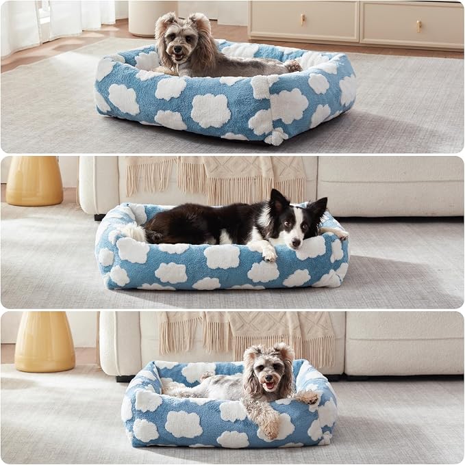 JOEJOY XL Dog Beds Large Sized Dog, Rectangle Washable Orthopedic Pet Bed with Removable Zipper Cover, Cute Soft Calming Puppy Pet Bed with Jacquard Shaggy Plush & Non Skid Bottom - Image 7