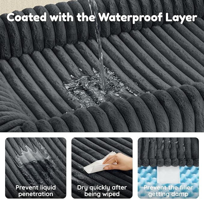 ChiXnuggle Faux Fur Orthopedic Dog Bolster Bed, Waterproof Washable Cover | rectangular dog sofa couch,egg crate foam,non-slip bottom,for large dogs,dark grey,35*28*7 - Image 4
