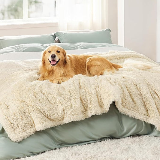 Bedsure Waterproof Dog Blankets for Large Dogs, Fluffy Faux Fur, 60×80" | Plush Fuzzy Reversible Pet Blankets for Couch and Bed, Soft Calming Throw Blanket Washable, Dog Gift, Twin Size,Cream by Unknown