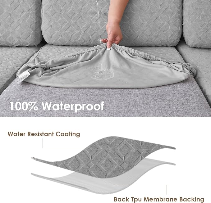 Genina Waterproof Couch Cushion Covers for Pets Washable Sofa Seat Covers | Non Slip,Stretch Jacquard Fabric,Pet Hair & Scratch Protection,Easy Installation,Furniture Protector,Loveseat Cover - Image 2