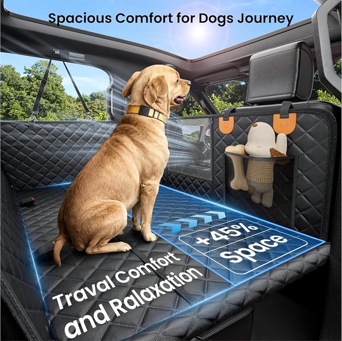 REEVAA Dog Truck Seat Cover for Back Seat, Hard Bottom, XL, Black+Orange | 450 lbs Extender, 45% More Space for 2-4 Large Dogs, Waterproof, Zippered Mesh Window, Fits Crew Cab Trucks & Large SUVs - Image 3