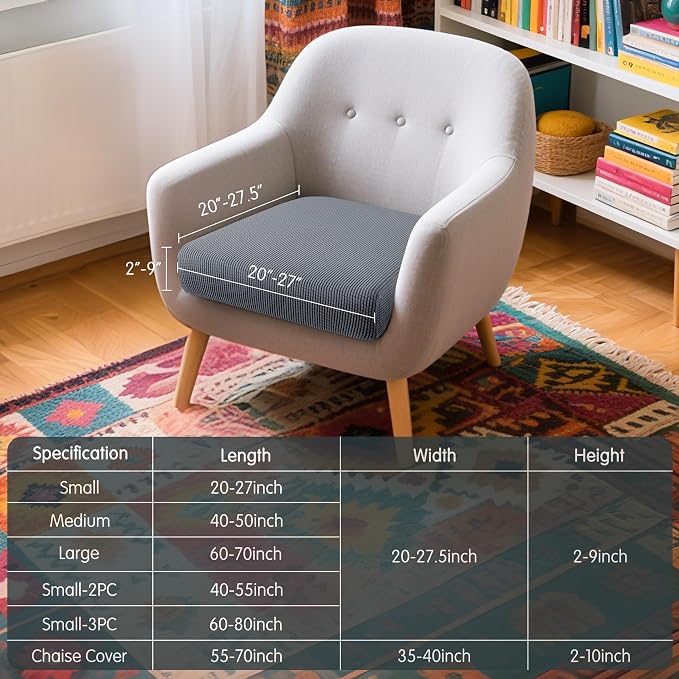 Hokway Stretch Couch Cushion Slipcovers Reversible Cushion Protector Slipcovers Sofa Cushion Protector Covers(Gray, Small) - Image 3