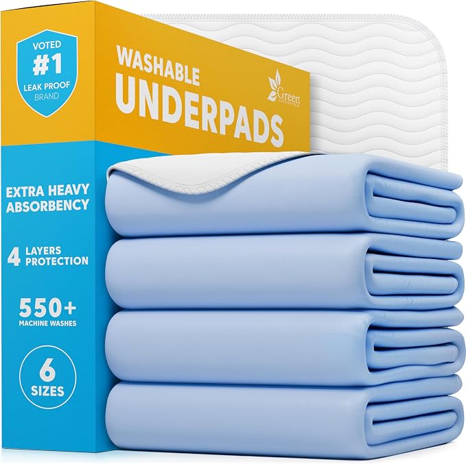 GREEN LIFESTYLE Washable Underpads - Large Bed Pads for use as Incontinence Bed Pads, Reusable Pet Pads, Great for Dogs, Cats, Bunny, Seniors Bed Pad (Pack of 4 - 30x34) by GreenLifeStyle