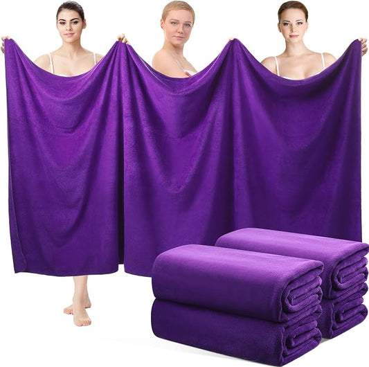 Mixweer 4 Pcs Oversized Bath Towels, 40 x 80 Inch Giant Microfiber Jumbo Bath Sheets Soft Bathroom Microfiber Quick Dry Absorbent Shower Towels for Spa Camping Beach(Dark Purple) by Mixweer