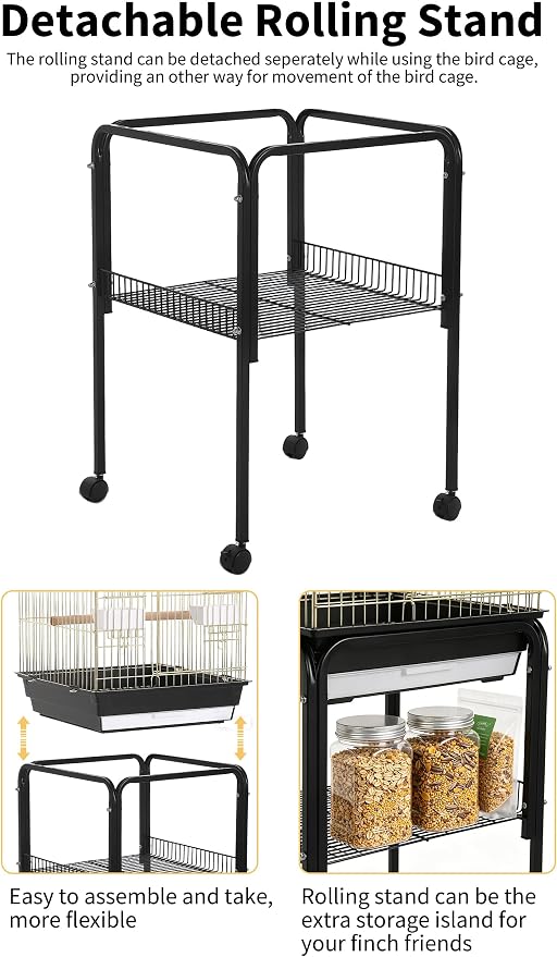 Garvee Bird Cage, 57‘’H Open-Top Durable Bird Cage w/Rolling Stand, Removable Tray, Extra Storage Stand, Brakable Casters,Large Dorr for Access, Indoor& Outdoor Use for Birds | Durable, Extra Storage Stand, Brakable Casters,Large Dorr for Access, Indoo... - Image 7