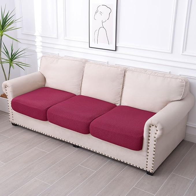 hyha Waterproof Sectional Couch Covers, Non Slip Sofa Couch Cushion Covers L Shape, Thick Stretch Jacquard Fabric, Washable Sofa Slipcovers with Elastic Bottom (1 Piece for Chaise, Wine Red) | L Shape Sectional Fit, Stretch Jacquard Fabric, Elastic Bot... - Image 7