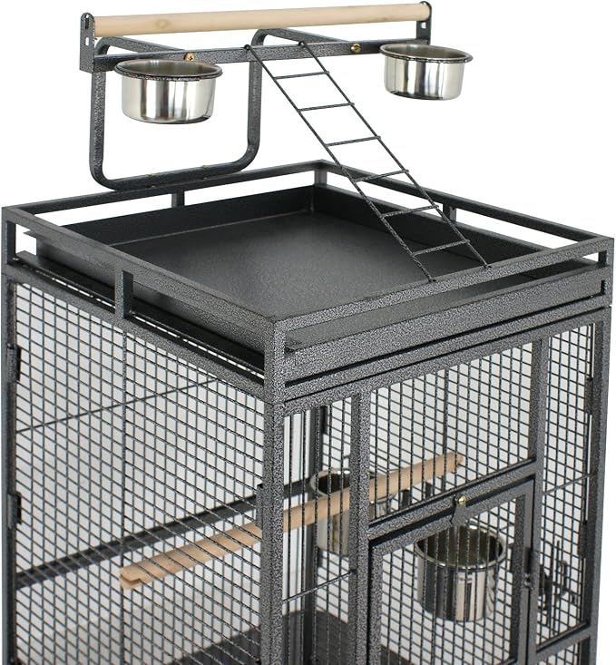 ZENY 61-inch Playtop Parrot Bird Cages, Wrought Iron Large Birdcage with Rolling Stand for Parakeet Cockatiels Quaker Conure Lovebird Finch Canary Small Medium Parrot Cage Birdcage (Black) - Image 6