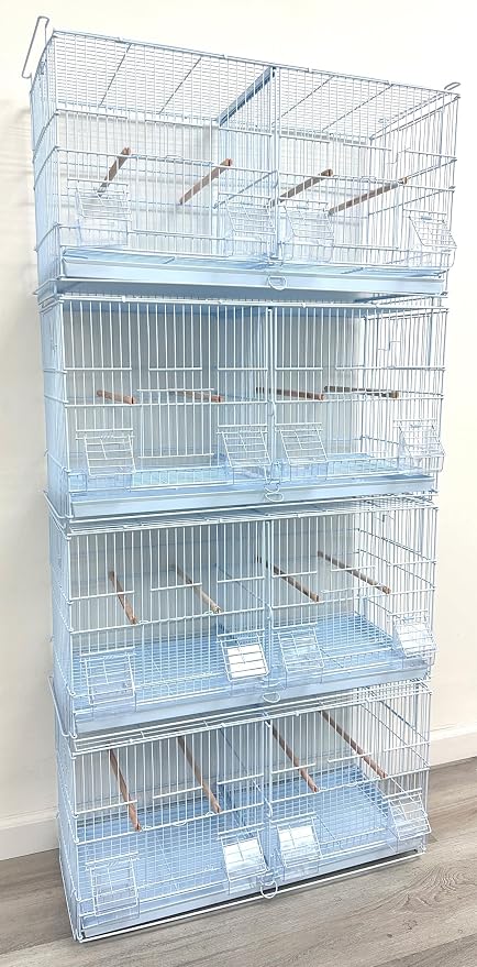 LOT of White Stackable Breeder Bird Flight Cage with Removable Center Divider and Breeding Nest Box Doors (White, 26.5"x11"x15"H Lot of 4) by Mcage