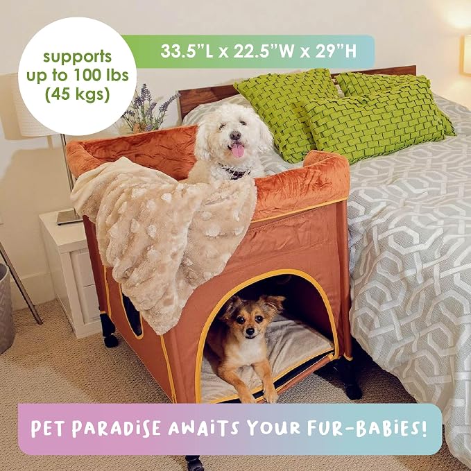 Petique Bedside Lounge Pet Bed, Bunk Bed for Medium Size Pets, Raised Lounge Bed for Cats & Dogs, Lion’s Den Design,Brown, 39.0"L x 22.5"W x 33.5"Th - Image 10