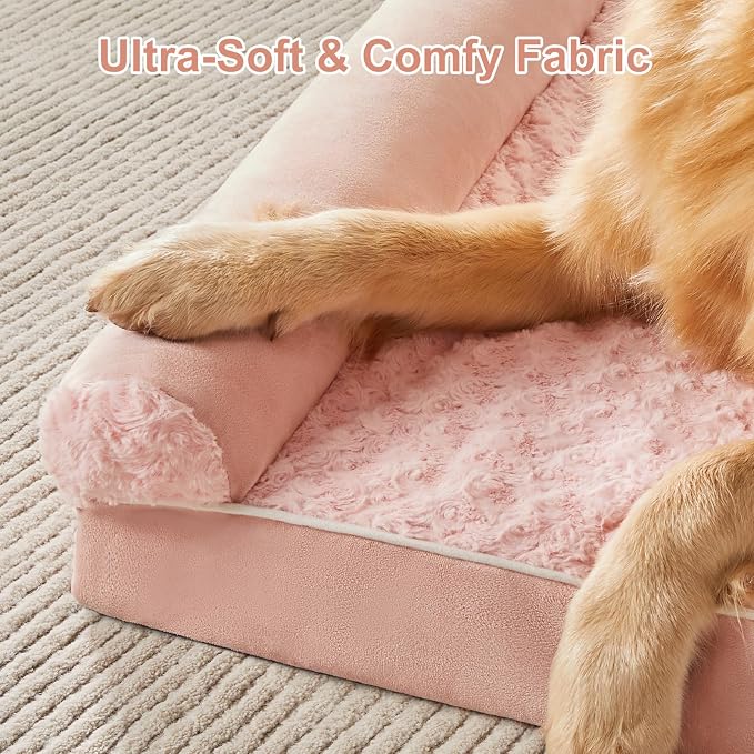 BFPETHOME Orthopedic Washable Large Dog Bed for Senior Dog Comfy Sleep | Waterproof Big Soft Pet Couch Bed for Dogs Relax with Removable Cover Supportive Egg Crate Foam Pink 36x27 Inch - Image 4