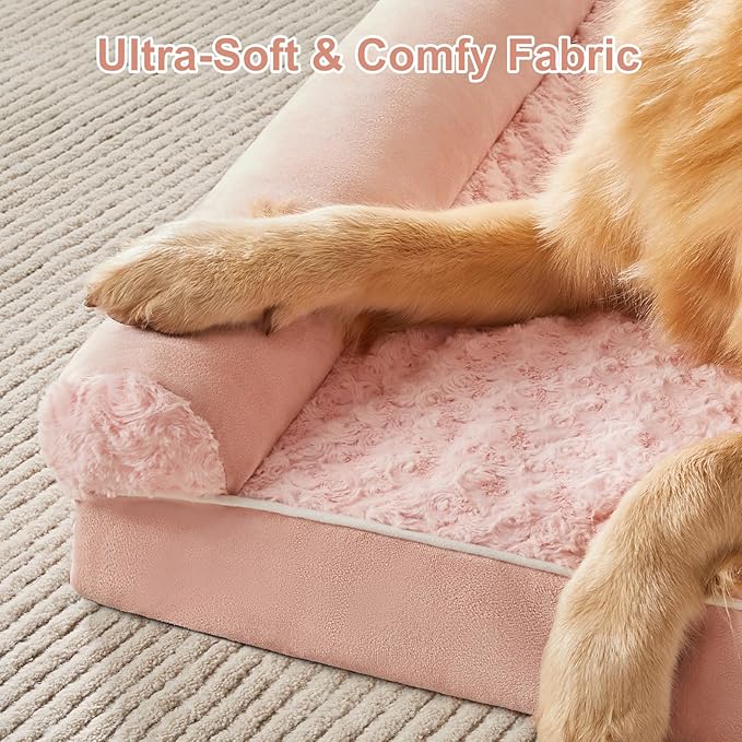 BFPETHOME Orthopedic Washable XLarge Dog Bed for Senior Dog Cozy Sleep | Extra Large Waterproof Big Soft Pet Couch Bed for Dogs Relax with Removable Cover Supportive Egg Crate Foam Pink 42x30 Inch - Image 4