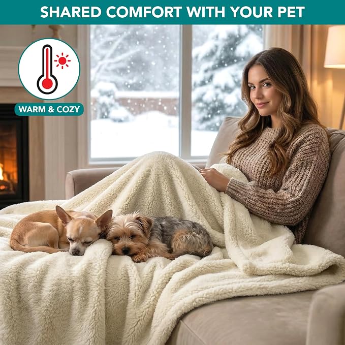PetAmi Fluffy Waterproof Dog Blanket for Couch and Bed, Reversible Sherpa Pet Throw, Pee Proof Furniture Protector Sofa Cover, Washable Cat Blanket for Small Medium Dogs and Cats (Beige Cream, 29x40) - Image 4