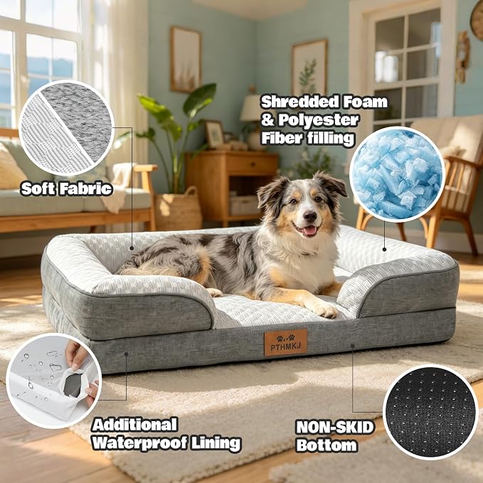 Orthopedic Dog Bed Medium Sized Dog with 2 Pack Removable Washable Covers - Soft Plush & Cooling Surface, Waterproof Dog Bed 30 Inch Pet Bed with Egg-Crate Foam and Non-Skid Bottom - Image 5