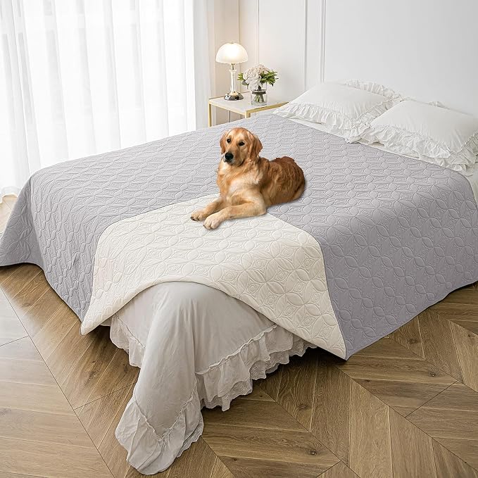 Waterproof Couch Cover for Dogs - Washable Pets Furniture Protector | TPU Leak-Proof Liner, Lightweight & Reversible, Fits Chair, Sofa, Bed, 82" x 82" , Lightgrey/Cream by TuffeelHome