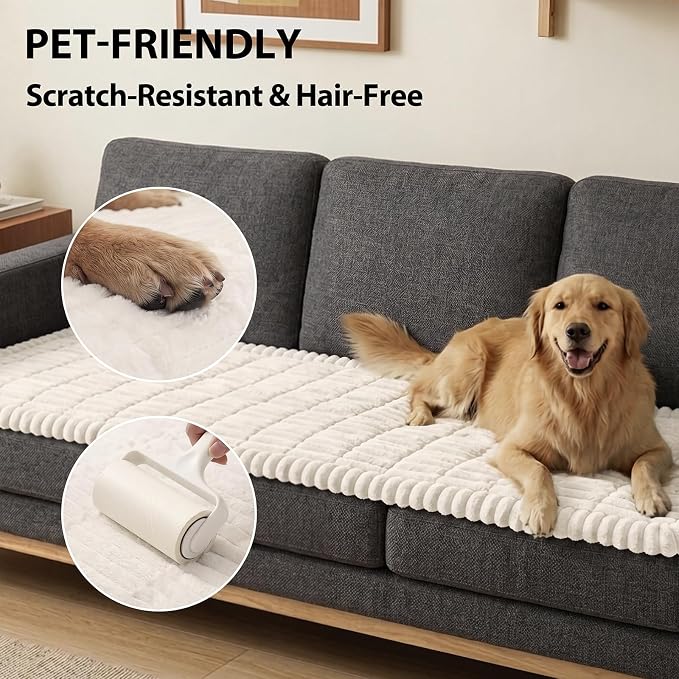 Fixwal Pet and Family Friendly Couch Covers, Washable Non-Slip Dog Mat with Waterproof Backing, Soft Plush Protector for Sofa, Car Seat, Bedside, Playpen, Camping (White, 27.6" x 82.7") - Image 4
