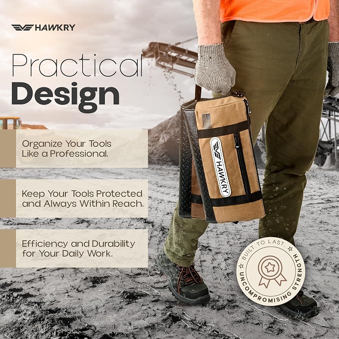 HAWKRY Heavy Duty Canvas Tool Bag Set of 2 – Waterproof Canvas Zipper Pouch, Garden Tool Bag, Construction Bags Heavy Duty, Small Zipper Pouch, Motorcycle Tool, Multipurpose Fishing Bag - Image 5