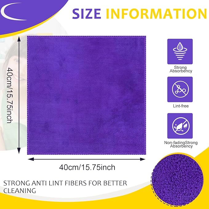 Nuenen Microfiber Cleaning Cloths for Cars 16 x 16 Inch Ultra Absorbent Car Towels Drying Reusable Cleaning Supplies House Kitchen Window Microfiber Towel(Purple,120 Pcs) - Image 4