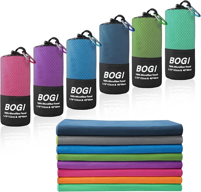 BOGI Microfiber Quick Dry Travel Sports Towel, Blue, 40''x20' | Quick Dry Towel, Supper Absorbent Soft Lightweight Compact for Camping, Hiking, Swimming, Backpacking, Travel, Gym, Yoga by BOGI