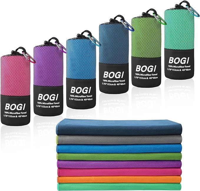 BOGI Microfiber Quick Dry Travel Sports Towel, Blue, 60"x30"+16"x16" | Supper Absorbent, Fasting Drying, Soft Lightweight, Compact for Camping, Hiking, Swimming, Backpacking, Travel, Gym, Yoga by BOGI