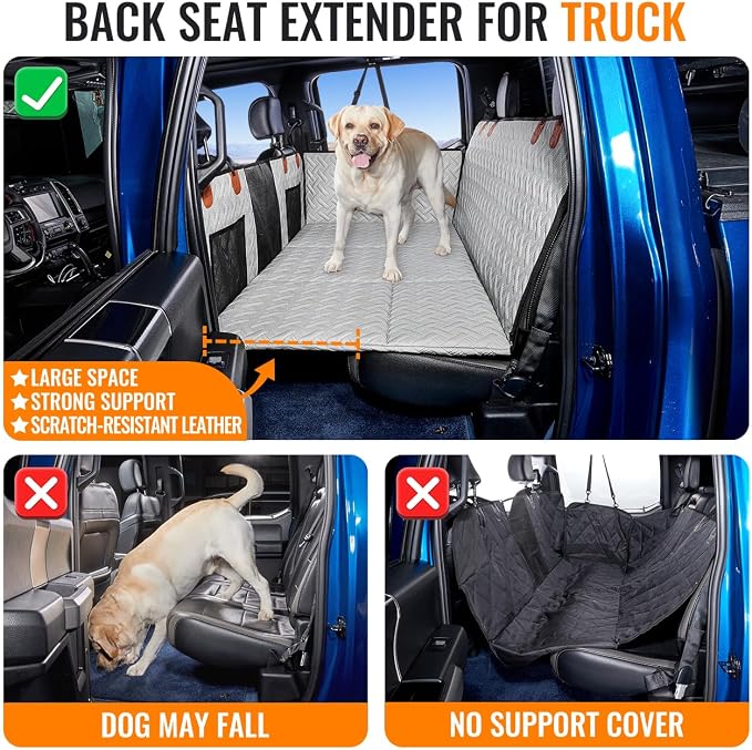 MAXFUT Dog Back Seat Extender for Truck,Dog Seat Cover Back Seat,Dogs Hammock,Hard Bottom Backseat Extender for Pet,Pet Seat Cover for F150/RAM1500/Silverado - Image 4