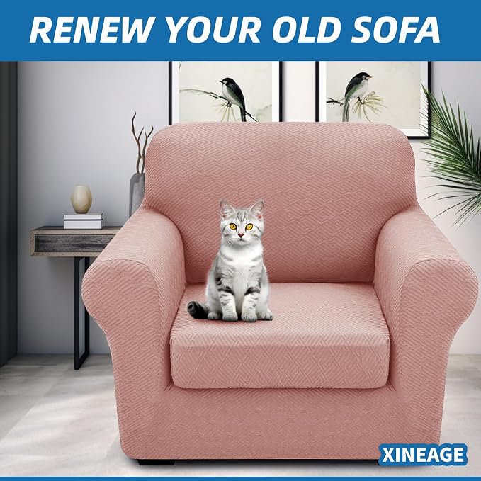 XINEAGE New 2 Pieces Chair Covers with Arms Super Stretch Chair Slipcover for Living Room Pet Dog Universal Slip Cover Anti Slip Armchair Furniture Protector (Dusty Pink), 31"-46"(1 Cushion) - Image 4