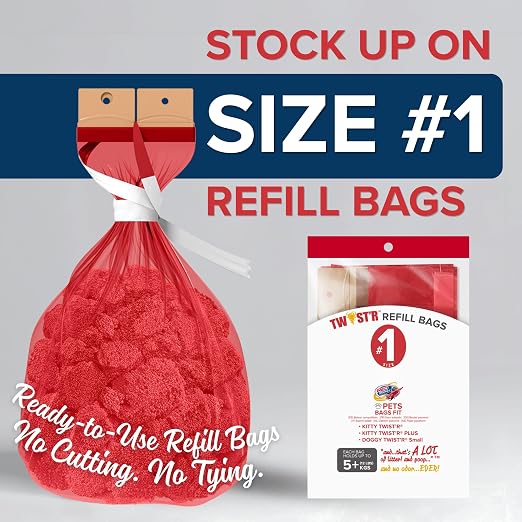 Red Rocket Kitty Twist'R Plus Cat Litter Disposal System, Litter Trash Can | Grey, Odor Control, Large Capacity, Holds Up to 12 Lbs, Includes 2 Size #1 Odor Blocking Bags, 2 Charcoal Sachets, Scoop - Image 6