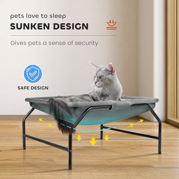 JUNSPOW Large Cat Hammock Bed - Free-Standing Square Pet Sleeping Bed, Detachable, Easy Assembly for Indoor/Outdoor Use (Gray) - Image 3