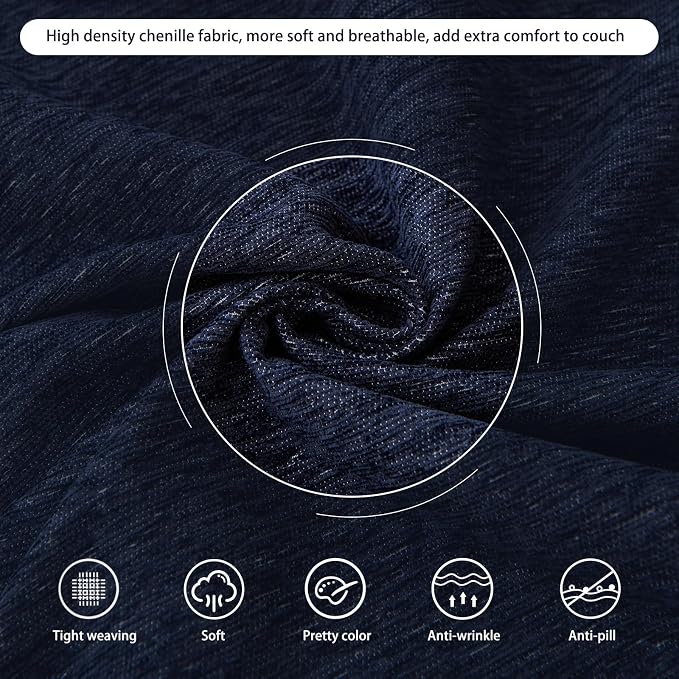 DREAMINGO Sofa Covers Washable Thick Chenille Couch Cover for 3 Cushion Couch Sofa Multi-Use Couch Cover Blanket Modern Pet Furniture Protector Sectional Couch Slipcover 91"x150", Navy Blue - Image 4