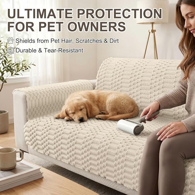 Smiry Waterproof Couch Covers for Dogs Washable, Non Slip Pet Sofa Cover | Plush Scratch Resistant Flannel Furniture Protector for Dogs, Apricot, 36" x 82.7" - Image 6