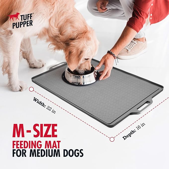 Tuff Pupper 22x16 Medium Dog Feeding Mat for Food and Water | Dog Food Mats for Floors | Waterproof Dogs Water Bowl Mats | Dogs Placemats Pet Food-Mat | Silicone Feeding Mat for Cats and Cat Bowls - Image 2