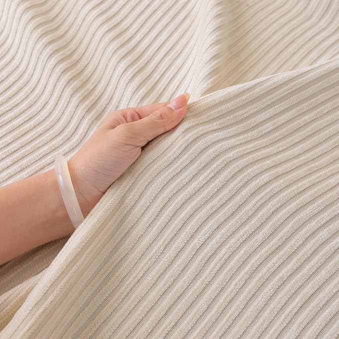 DREAMINGO Modern Minimalist Sofa Covers Washable Pet Furniture Protector Couch Cover for Dogs Cozy Chenille Couch Cover Blanket Stripe Textured Sectional Couch Slipcovers (Large, Cream White) - Image 6