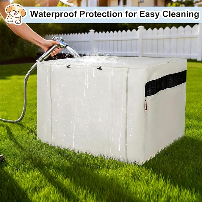 HiCaptain Dog Crate Cover 24.0" L x 18.0" W x 20.0" H with Breathable Mesh, Durable Heavy Duty Kennel Cover, Dual Zippered Panels, Windproof Waterproof UV-Resistant(Beige) - Image 3