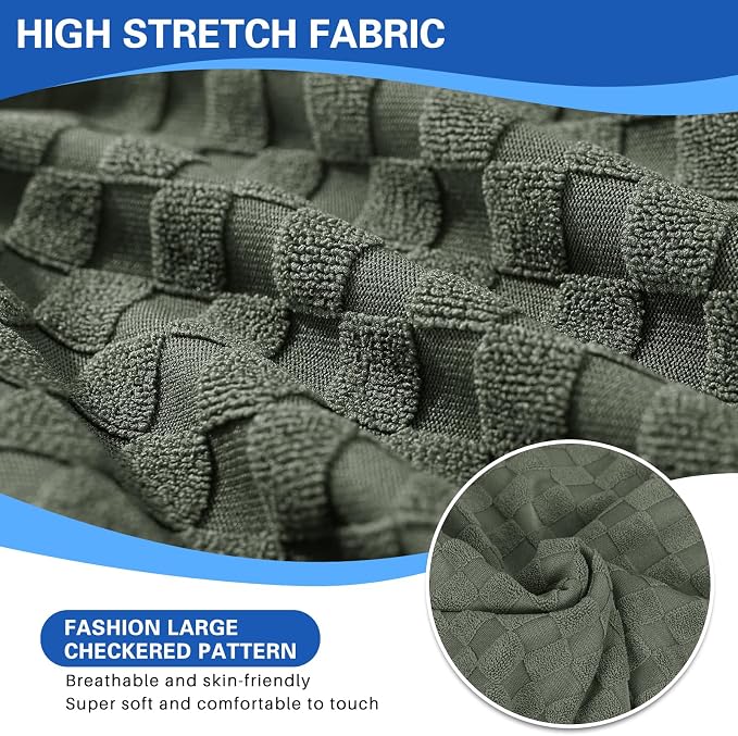 YEMYHOM Stretch Individual Cushion Covers Sofa Chair Seat Cushion Slipcovers Soft Couch Cover Replacement Large Checkered Furniture Protector with Elastic Bottom (1 Pc Cushion Cover, Army Green) - Image 5
