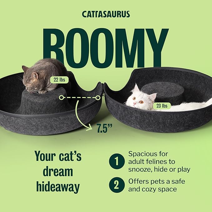 Cattasaurus Peekaboo Cat Cave for Multiple & Large Cats Up to 30-45 Lbs, Scratch Detachable & Washable Tunnel Bed, Comfy Donut Cat Cave (Dark Gray, Large) - Image 4