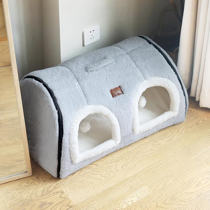 Cat Bed for Indoor Cats，Foldable cat cave，Anti-Slip & Water-Resistant Bottom，cat Houses for Indoor Cats or Small Dogs, Kitten Tent, Rabbit Double Hole Bed:(27.5"×15.3"×15" - Image 2