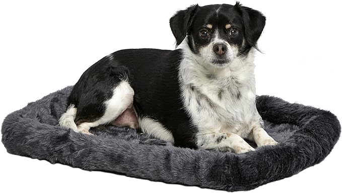 MidWest Homes for Pets QuietTime Dog Bed - Gray Faux Fur Bolster, Ultra-Soft and Machine Washable, Fits 24-Inch Crates and Carriers, for Small Breed Dogs by MidWestHomesForPets
