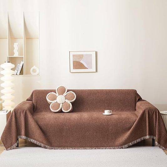 MEETSKY Oversized Couch Cover, Chenille Fabric, Tassel Edge, Reddish Chocolate, 91"x150" by MEETSKY