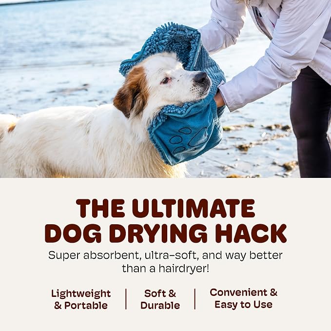 Dog Gone Smart The Dirty Dog Shammy - Antimicrobial Microfiber Dog Towel for Odor Control, Fast-Drying Plush, Dual Hand Pockets & Elastic, Super Absorbent, Machine Washable, 31 x 13 in, Pacific Blue - Image 6