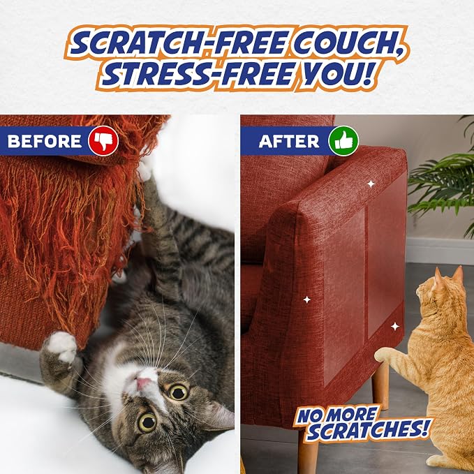 18 Pack Cat Scratch Furniture Protector Tape Sheets – Double-Sided Sticky Training (8 XL, 8 Large, 2 Medium) – Anti-Scratch Couch & Sofa Guard – Clear – Not for Leather, Velvet, Microfiber - Image 4